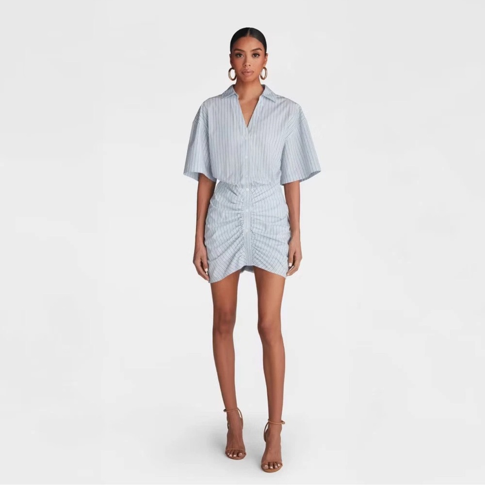 Nwt Short Sleeve "The Ruched Shirt Dress' - Blue/White